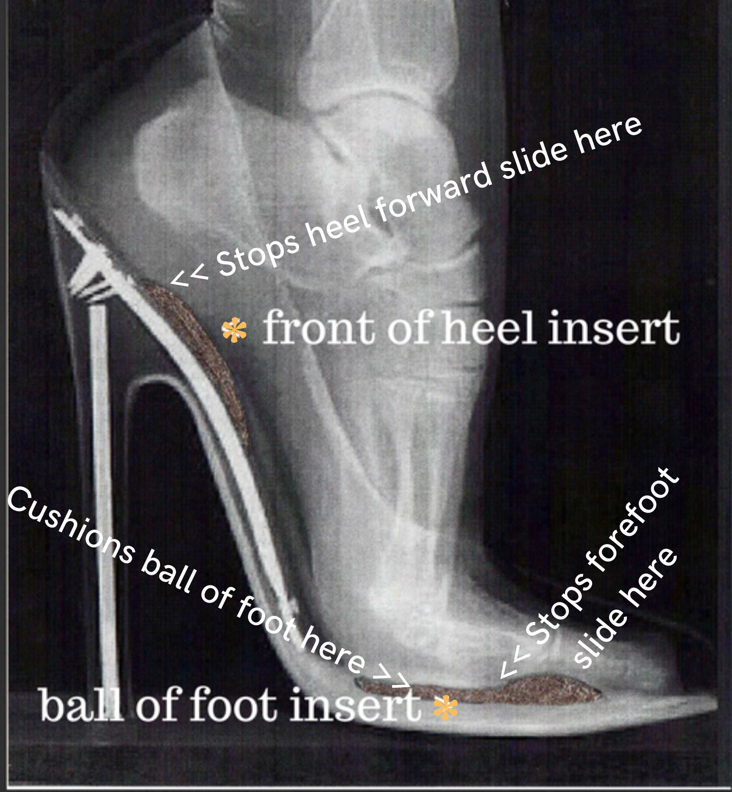 High Heel Shoe Inserts 2"+ heels, Silk Georgette, Rebounding Soft Polyurethane, Ergonomic Toe Grips, Hand Finished