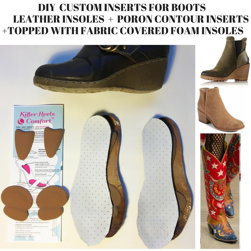 DIY custom inserts for boots layered from leather, PORON foam and fabric
