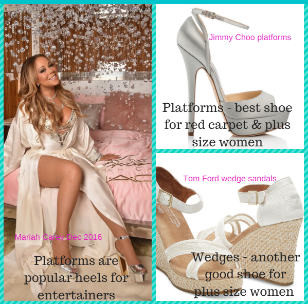 Platform heels and wedge heels are the most suitable heels for long term comfort for plus size women, the red carpet and entertainers