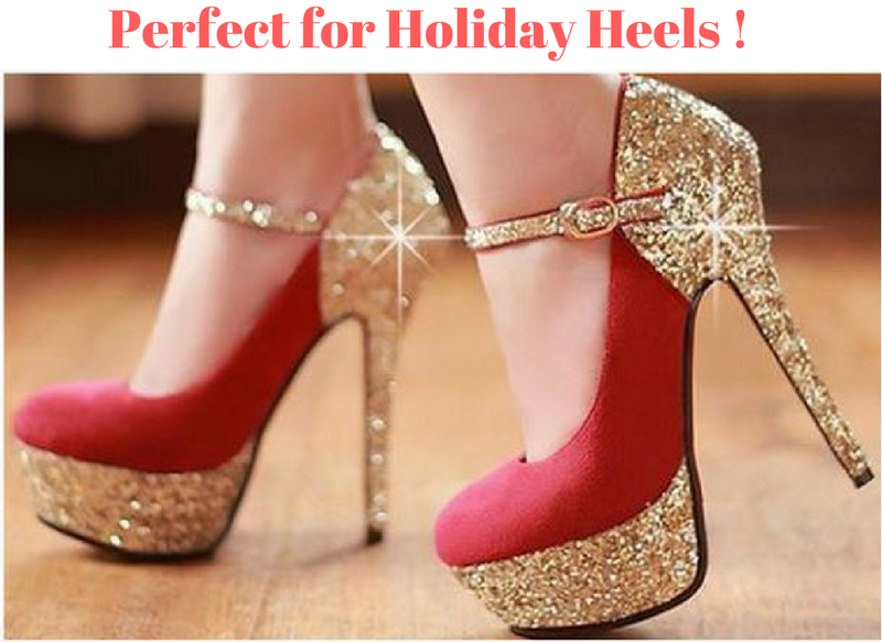 Killer Heels Comfort high heel inserts are perfect for holiday heels! As an added benefit to cushioning & preventing forward slide the inserts protect your toes from being crushed forward & aggravating foot problems due to toes being crushed. 