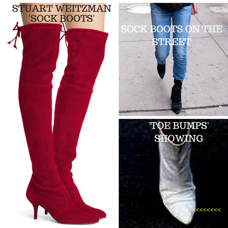 how to wear new sock boots, stop foot slide, ball of foot cushion, narrow toe high heels