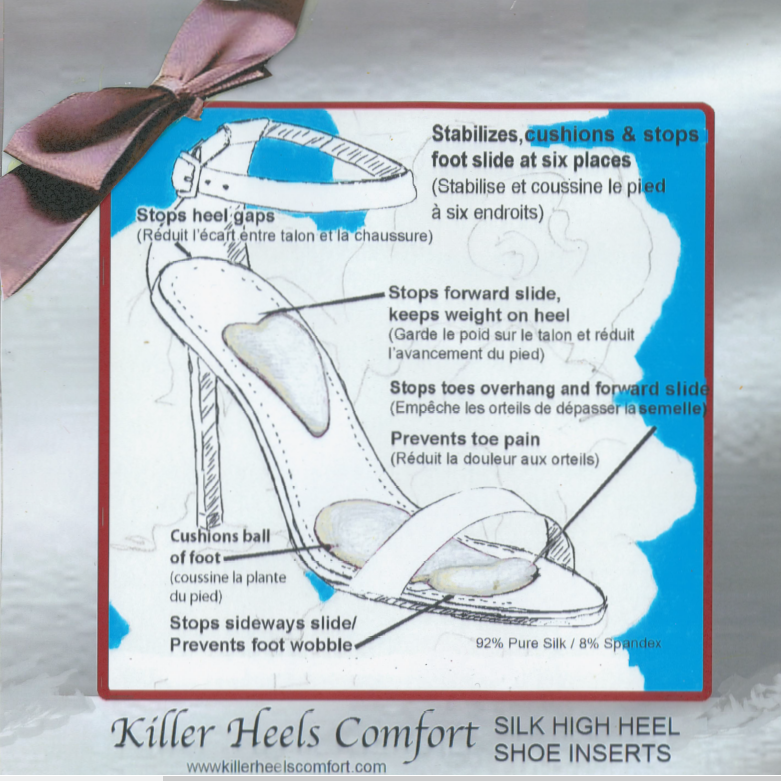 High Heel Shoe Inserts 2&quot;+ heels, Silk Georgette, Rebounding Soft Polyurethane, Ergonomic Toe Grips, Hand Finished